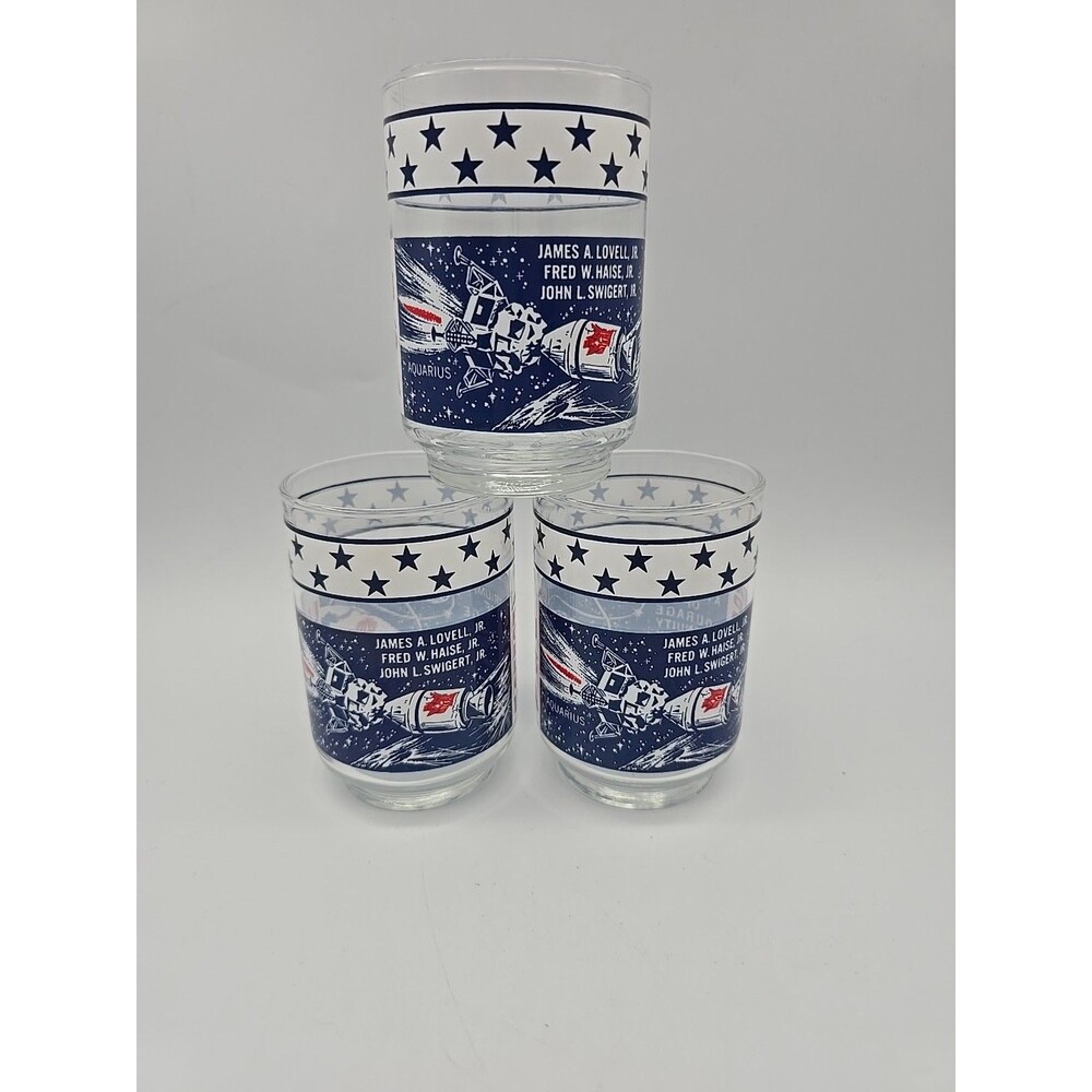 Vtg NASA Apollo 13 Safe Return 3 Libby Glasses Lovell Jr, Haise Jr, Swigert Jr